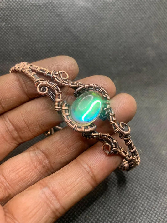 Handmade Oval Shape 20To25MM Copper Adjustable Bracelet Opalite Stone Bezel With Copper Wire Wrapped Set Fashion Bracelet For Women Gift's