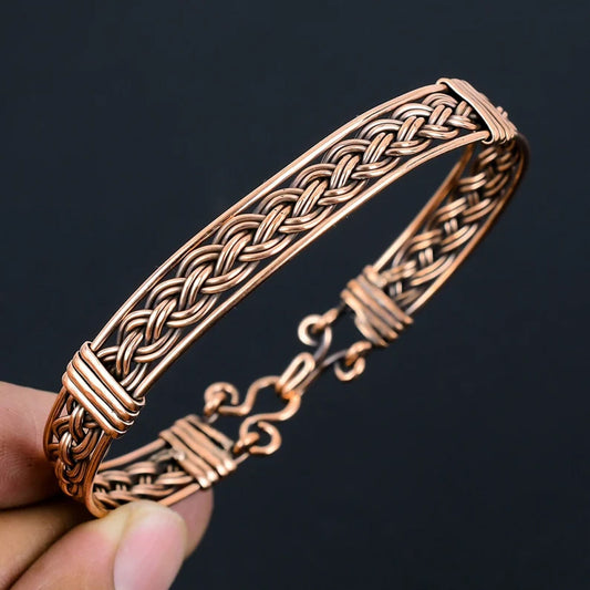 Handmade Round Shape Golden Color 20To25MM Copper Adjustable Bracelet Bezel With Copper Wire Wrapped Set Fashion Bracelet For Women Gift's