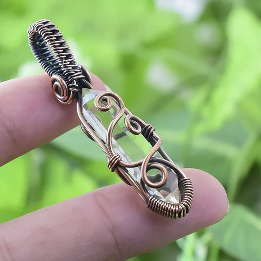 Awesome Handmade Copper/Brass Wire Wrapped Pendant Pencil Shape 25To30MM Crystal Stone Pendant For Anniversary Gift for Wife Jewelry