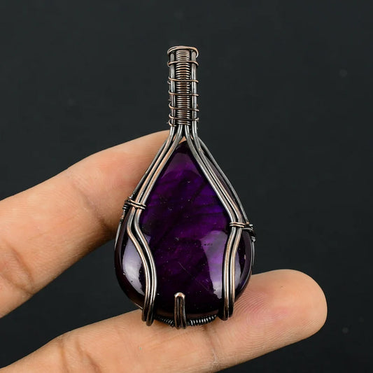 Awesome Handmade Copper/Brass Wire Wrapped Pendant Pear Shape 25To30MM Amethyst Stone Pendant For Anniversary Gift for Wife Jewelry