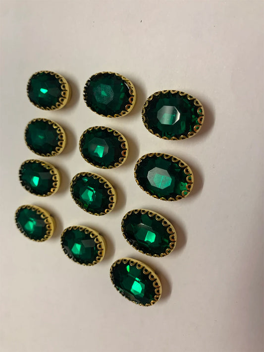 925 Sterling Silver Gold Plated Buttons Oval Shape Emerald Hydro Gemstone Handmade Bezel Set  For Happy Birthday Gift's Used For Fancy Drees Jewelry