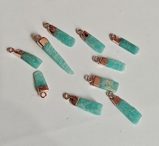 8To12mm Amazonite Scale Raw Gemstone Pendant Brass Golden Color Electroplated Setting Pendant Scale Shape Pendant For Happy Birthday Gift's Pendant