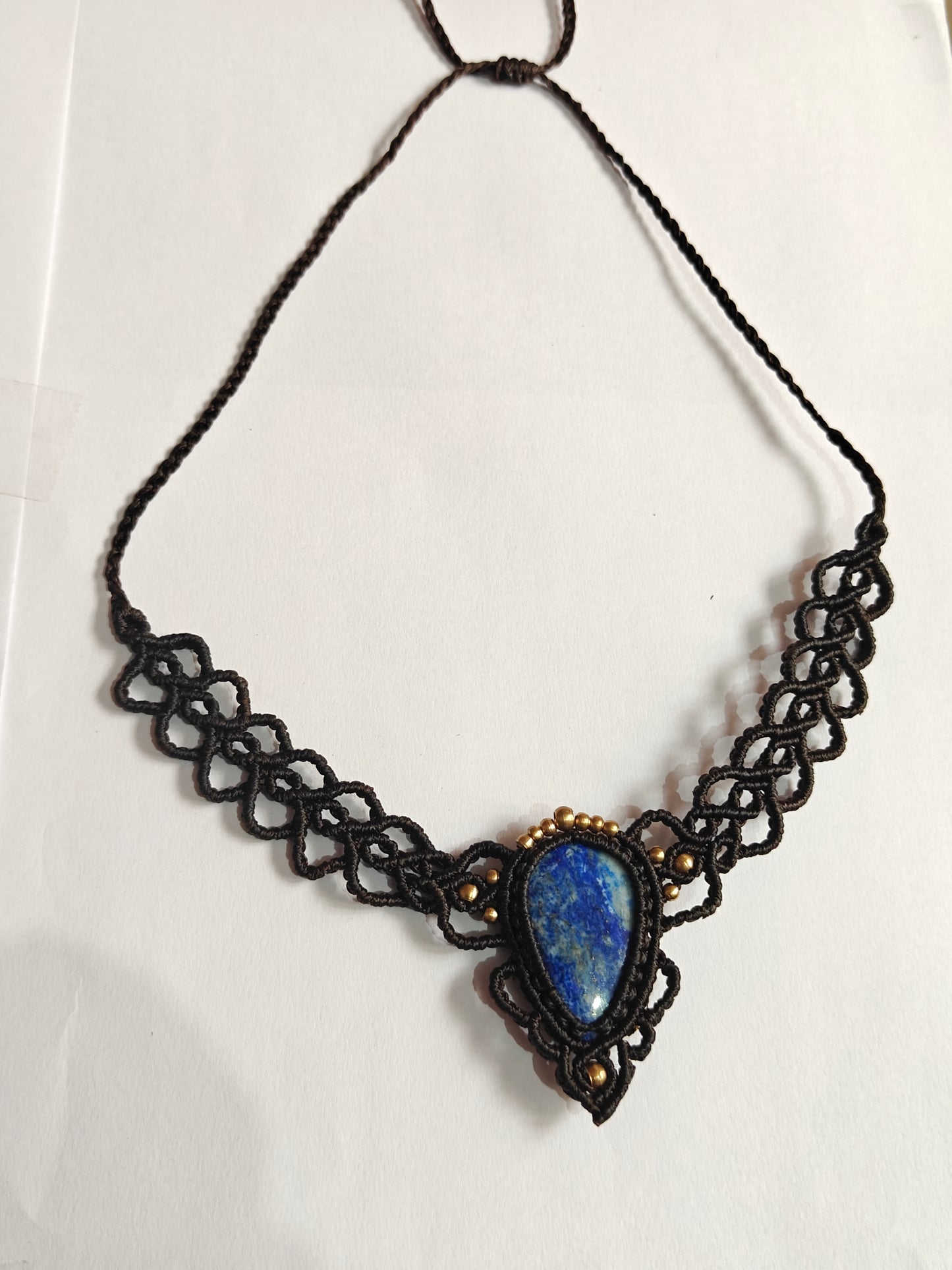 Macrame Wire Wrapped Brass Pendant | Handmade