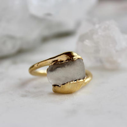 925 Sterling Silver Gold Plated Gemstone Rings Ring 10To12MM Handmade Quite Druzy Stone Raw Shape Electroplated Set Ring For Her Jewelry