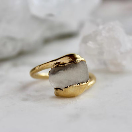 925 Sterling Silver Gold Plated Gemstone Rings Ring 10To12MM Handmade Quite Druzy Stone Raw Shape Electroplated Set Ring For Her Jewelry
