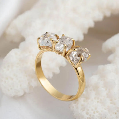 Trendy 925 Sterling Silver Gold Plated Gems Rings 8To10MM Handmade Harkimar Stone Diamond Stone Shape Bezel Set Ring For Her Jewelry