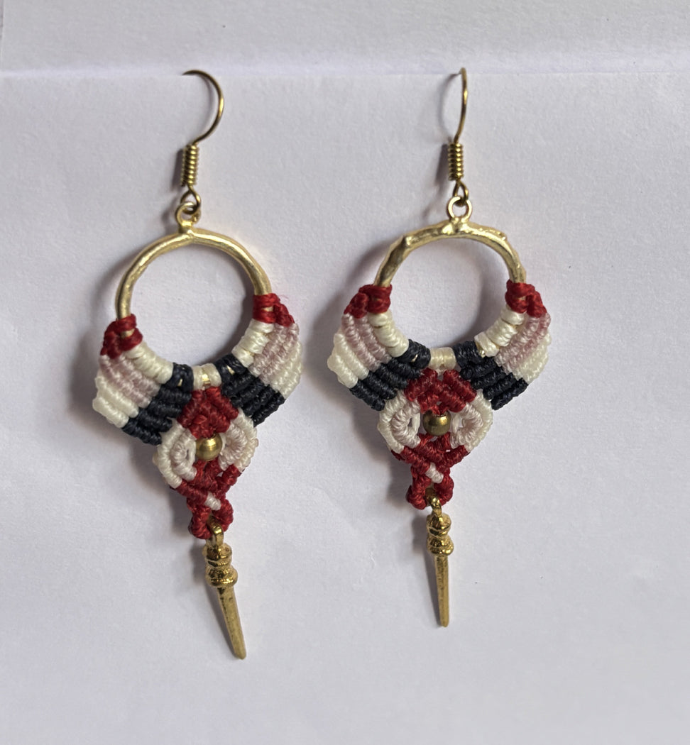 Earrings 1.5–2 Inch | Golden Brass, Mixed Color Threads