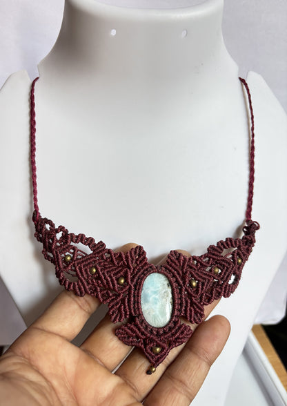 Handmade Macrame Necklace Stone Size 25To30MM Oval Shape Larimar Gemstone Green Color Threads Necklace For Women And Girl's Jewelry