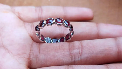 Trendy 925 Sterling Silver Gold Plated Gems Rings 3MM Handmade Garnet Quartz Stone Round Shape Bezel Set Ring For Her Jewelry