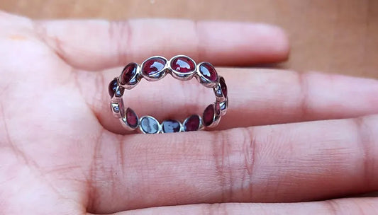 Trendy 925 Sterling Silver Gold Plated Gems Rings 3MM Handmade Garnet Quartz Stone Round Shape Bezel Set Ring For Her Jewelry