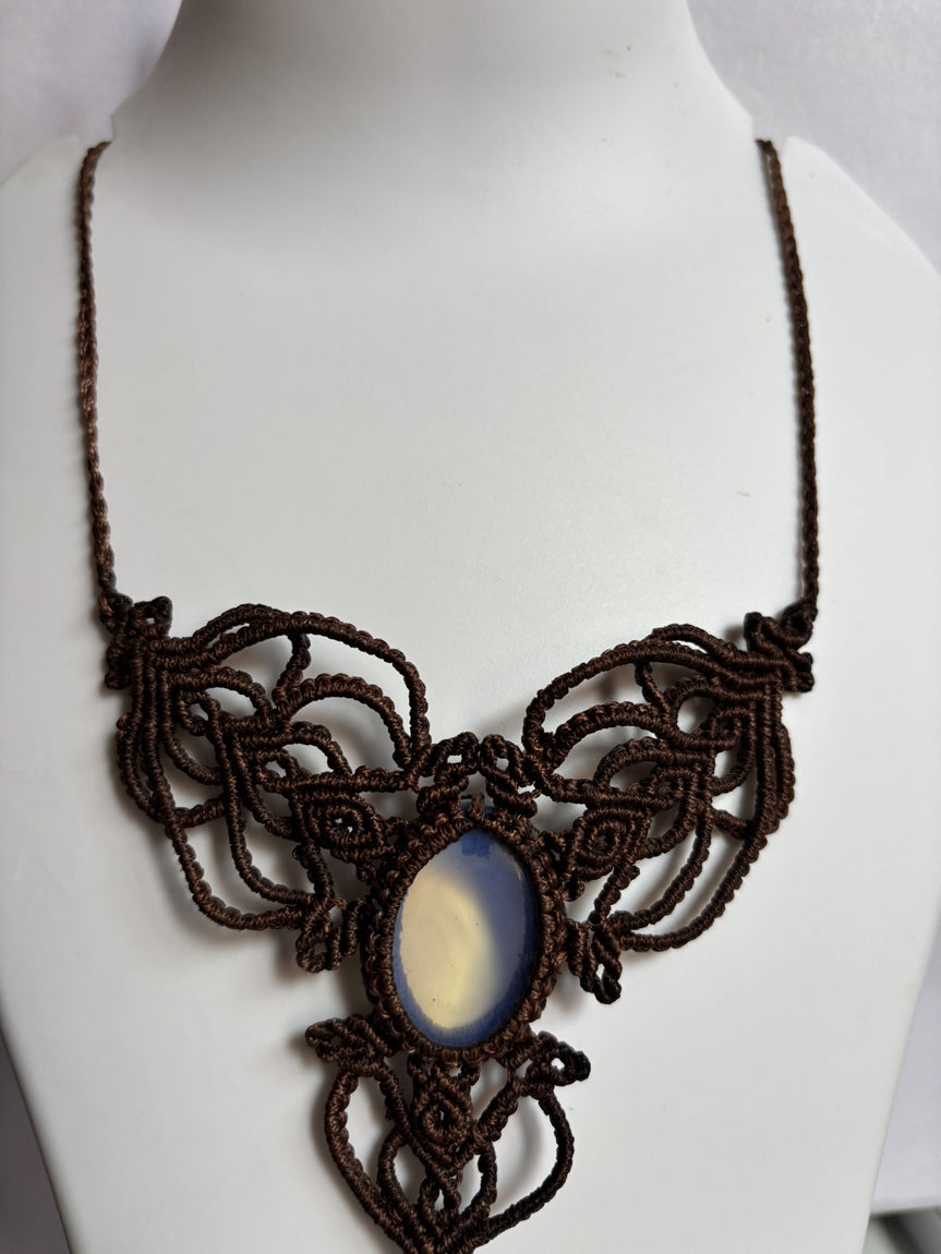 Handmade Macrame Necklace Stone Size 25To30MM Oval Shape Opalite Gemstone Purple Color Threads Necklace For Women And Girl's Jewelry