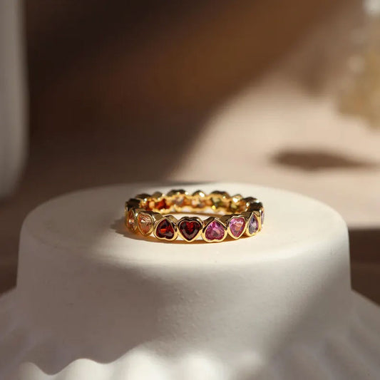 Trendy 925 Sterling Silver Gold Plated Gems Rings 3To5MM Handmade Garnet Quartz Stone Heart Shape Bezel Set Ring For Her Jewelry