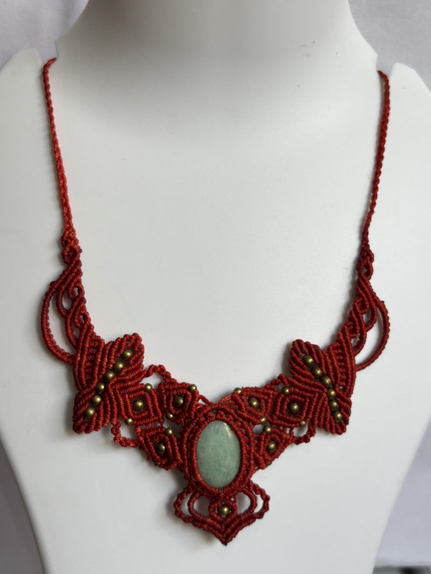 Macrame Amazonite Oval Shape Necklace | Golden Threads