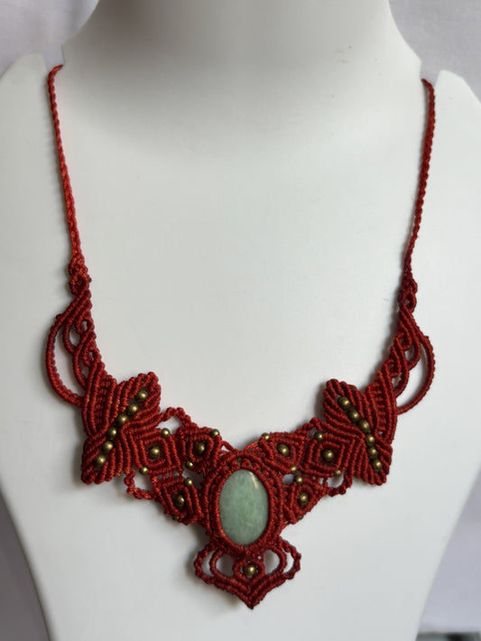 Trendy Handmade Macrame Necklace Stone Size 25To30MM Oval Shape Amazonite Gemstone Golden Color Beads Threads Necklace For Women And Girl's Jewelry