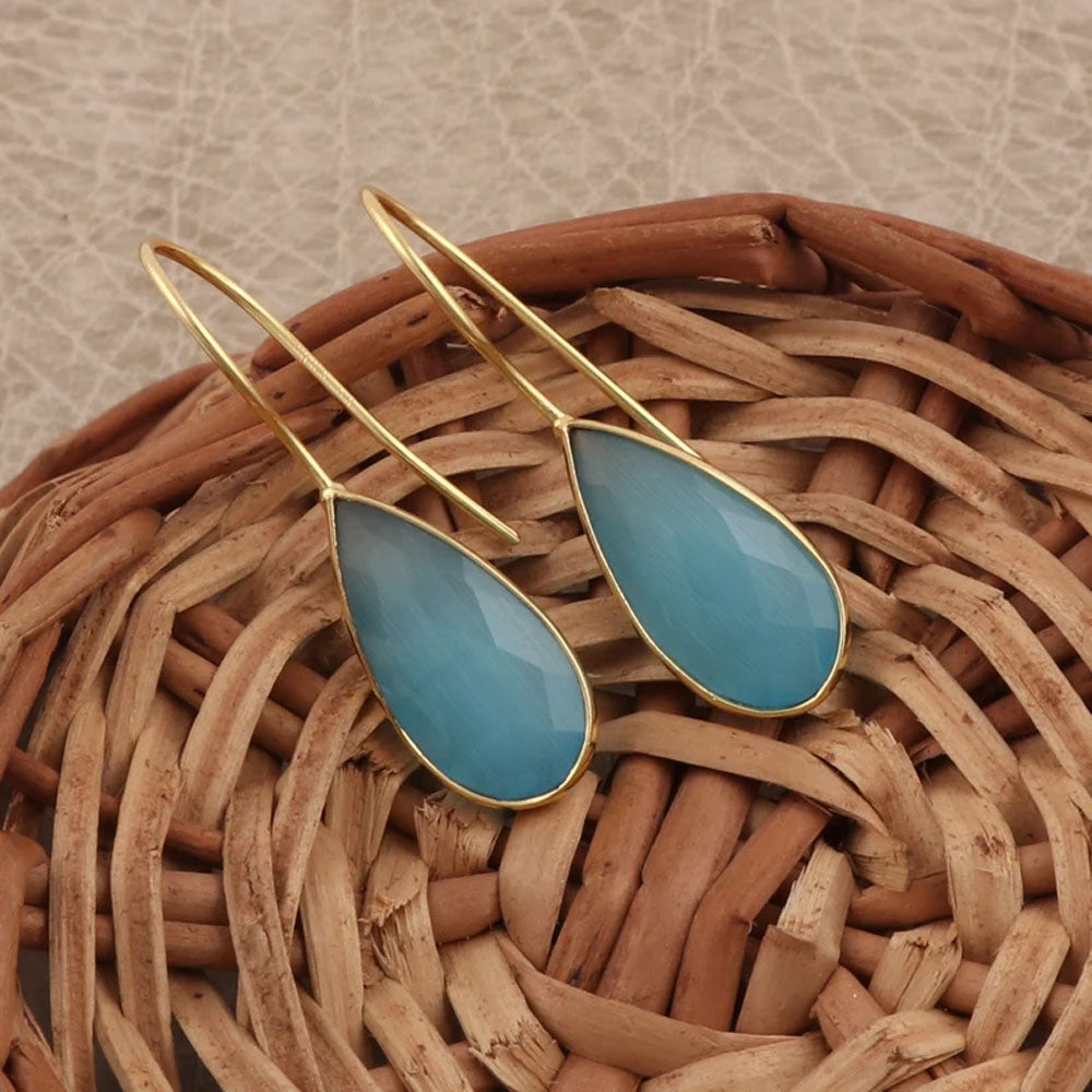 6X9MM Aquamarine Faceted Gemstone Pear Shape Dangle Pair Earring Handmade Sterling Silver Earring For Women Girl Jewelry