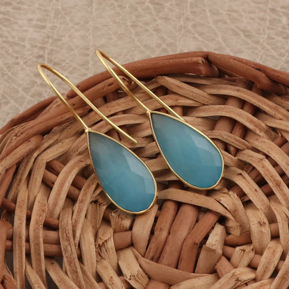 6X9MM Aquamarine Faceted Gemstone Pear Shape Dangle Pair Earring Handmade Sterling Silver Earring For Women Girl Jewelry