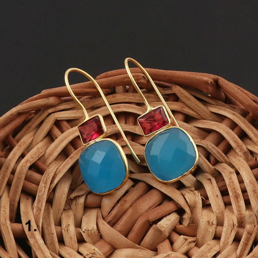 8MM or 4X6MM Garnet Aquamarine Faceted Gemstone Rectangle Cushion Shape Dangle Pair Earring Handmade Sterling Silver Earring For Women Girl Jewelry