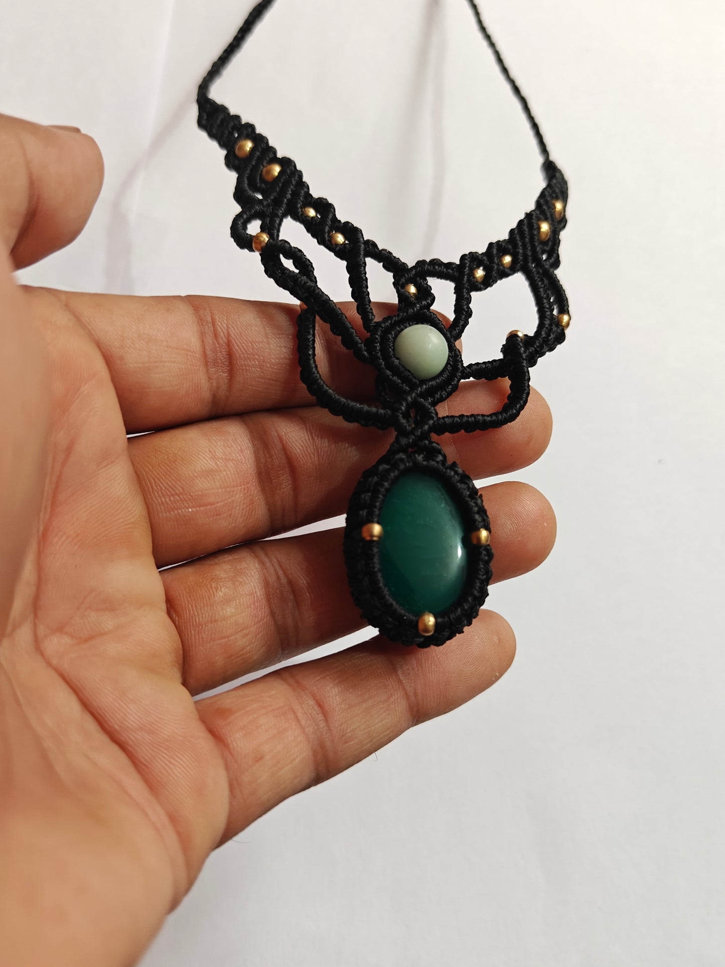 Macrame Wire Wrapped Brass Pendant | Handmade