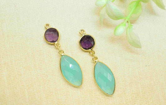 10MM or 5X5MM Amethyst Blue Chalcedony Gemstone Pear Round Shape Dangle Pair Earring Handmade Sterling Silver Earring For Women Girl Jewelry