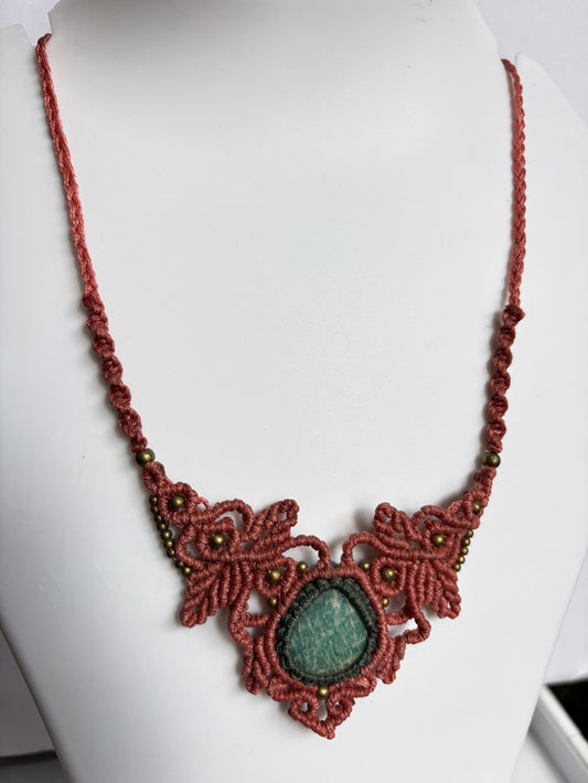 Trendy Handmade Macrame Necklace Stone Size 25To30MM Pear Shape Amazonite Gemstone Beads White Green Color Threads Necklace For Women And Girl's Jewelry