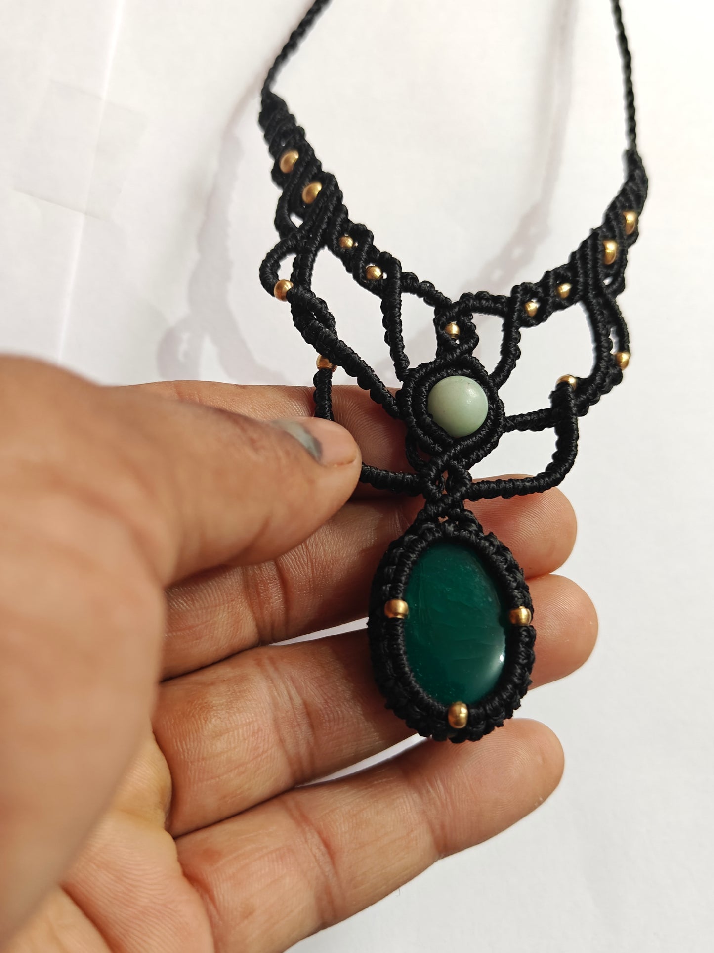 Macrame Wire Wrapped Brass Pendant | Handmade