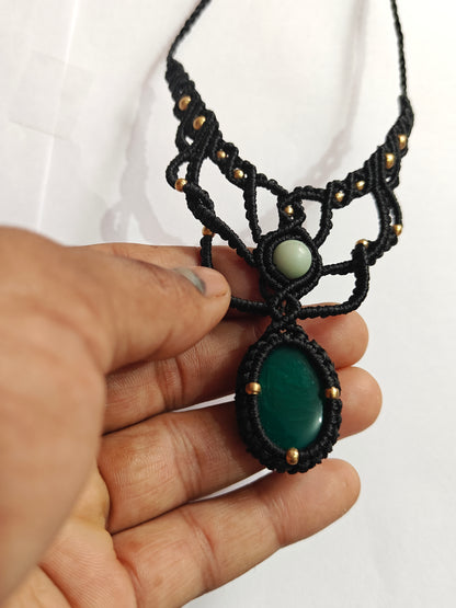 Macrame Wire Wrapped Brass Pendant | Handmade