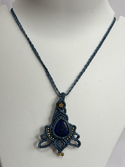 Trendy Crafted By Hand Macrame Necklace Stone Size 20To25MM Pear Shape Lapis Lazuli Gemstone Beads Purple Color Threads Bezel Set Necklace For Women And Girl's Jewelry