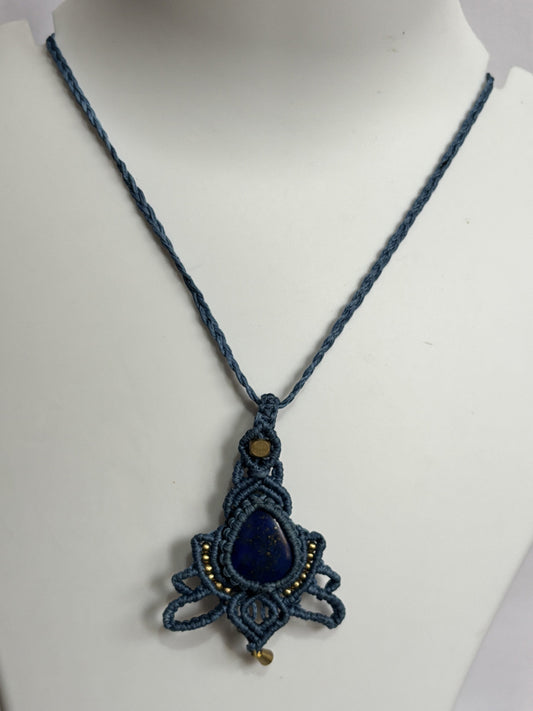 Trendy Crafted By Hand Macrame Necklace Stone Size 20To25MM Pear Shape Lapis Lazuli Gemstone Beads Purple Color Threads Bezel Set Necklace For Women And Girl's Jewelry