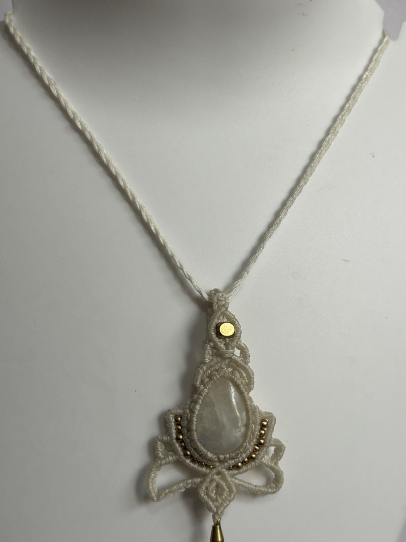 2025 Trendy Crafted By Hand Macrame Necklace Stone Size 20To25MM Pear Shape Rainbow Moonstone Gemstone Beads White Color Threads Bezel Set Necklace For Women And Girl's Jewelry