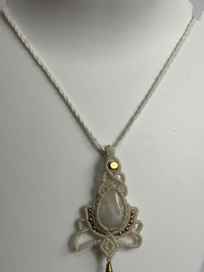 2025 Trendy Crafted By Hand Macrame Necklace Stone Size 20To25MM Pear Shape Rainbow Moonstone Gemstone Beads White Color Threads Bezel Set Necklace For Women And Girl's Jewelry