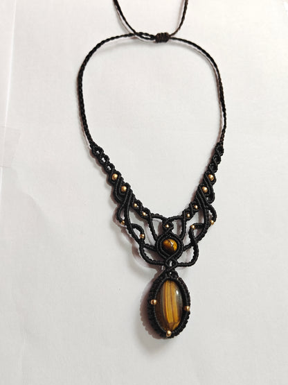 Macrame Wire Wrapped Brass Pendant | Handmade