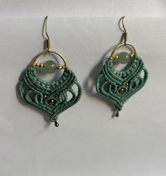 Handmade Dangle Pair Earrings Size 1.5-2 Inch Golden Color Brass Earrings Green Color Threads or Beads Earring For Women Girl's