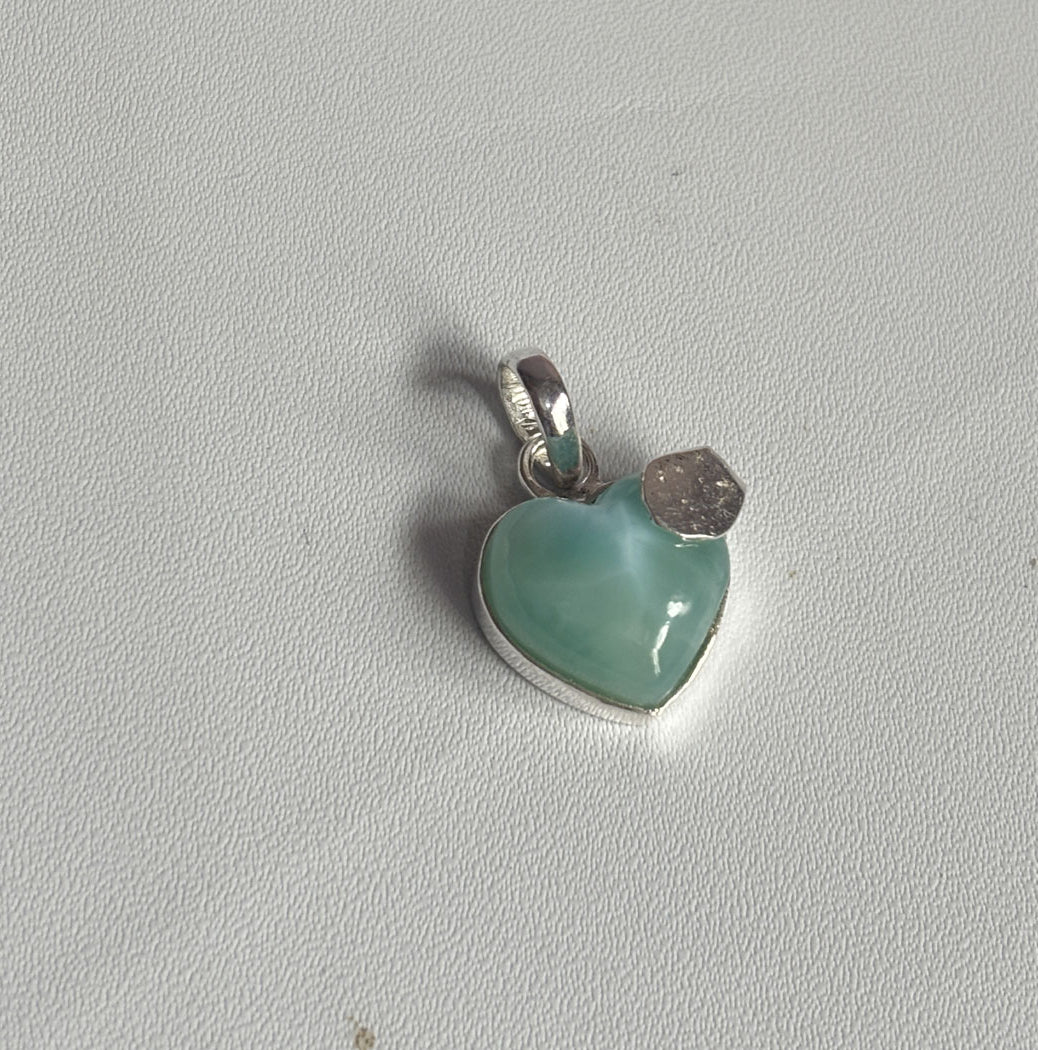 Handmade 15MM Heart Shape Larimar Stone Pendant Bezel Setting 925 Sterling Silver Pendant Anniversary Gift for Wife For Her