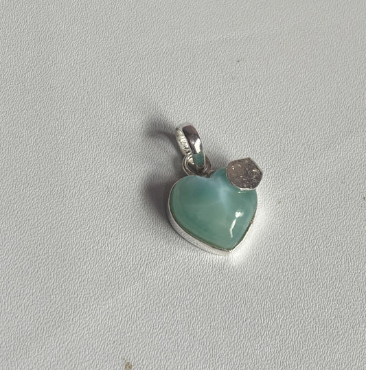 Handmade 15MM Heart Shape Larimar Stone Pendant Bezel Setting 925 Sterling Silver Pendant Anniversary Gift for Wife For Her