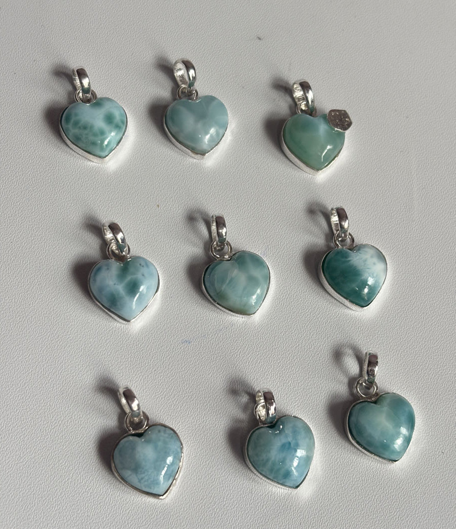 Handmade 15MM Heart Shape Larimar Stone Multiple Pendant Bezel Setting 925 Sterling Silver Pendant Anniversary Gift for Wife For Her