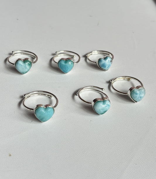 Handmade 925 Sterling Silver Adjustable Rings 12MM Heart Shape Larimar Gemstone Ring Bezel Setting Ring For Anniversary Gift Ring