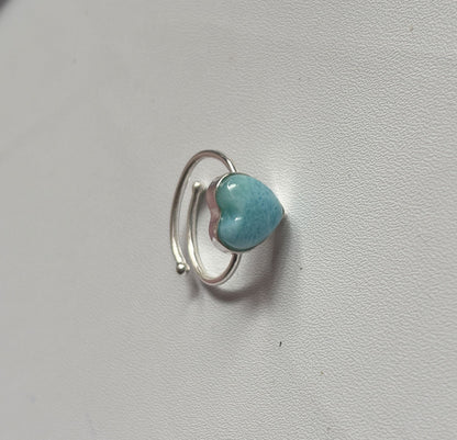 Awesome Handmade 925 Sterling Silver Adjustable Rings 12MM Heart Shape Larimar Gemstone Ring Bezel Setting Ring For Anniversary Gift Ring