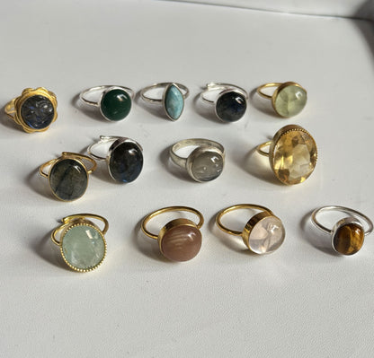 Awesome Handmade 925 Sterling Silver Rings 12MM Mixed Shape Mix Gemstone Ring Bezel Setting Ring For Anniversary Gift Ring