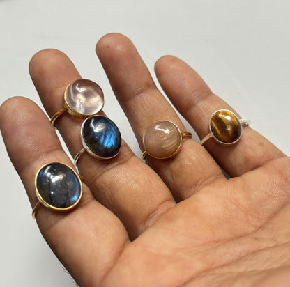 Awesome Handmade 925 Sterling Silver Rings 12MM Mixed Shape Mix Gemstone Ring Bezel Setting Ring For Anniversary Gift Ring