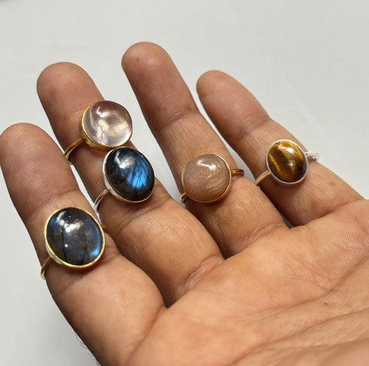 Handmade 925 Sterling Silver Rings 12MM Round Shape Mix Tiger Eye Gemstone Ring Bezel Setting Ring For Anniversary Gift Ring