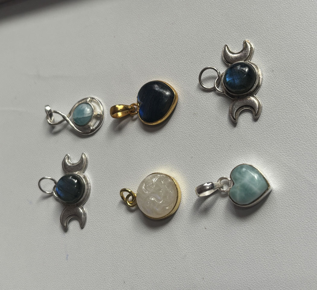 Handmade 12To15MM Multiple Shape Rainbow Moonstone or Mix Stone Pendant Bezel Setting 925 Sterling Silver Gold Plated Pendant Anniversary Gift for Wife For Her