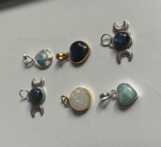 Handmade 12To15MM Multiple Shape Rainbow Moonstone or Mix Stone Pendant Bezel Setting 925 Sterling Silver Gold Plated Pendant Anniversary Gift for Wife For Her