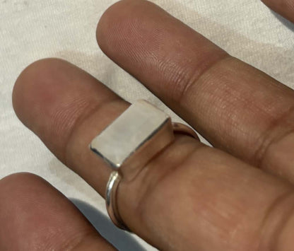 Crafted By Hand Sterling Silver Rectangle Shape Rainbow Moonstone 8X12MM Ring Bezel Setting Women Vintage Ring Gift For Her Jewelry