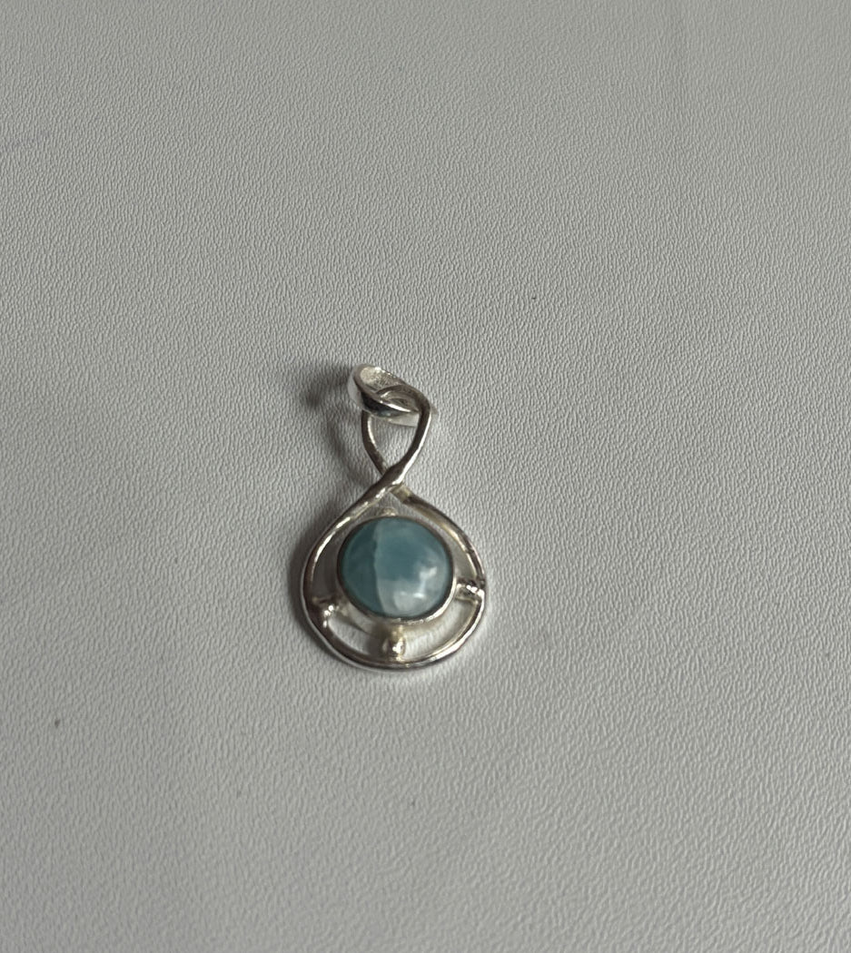 Handmade 12MM Round Shape Larimar Gemstone Pendant Bezel Setting 925 Sterling Silver Gold Plated Pendant Anniversary Gift for Wife For Her