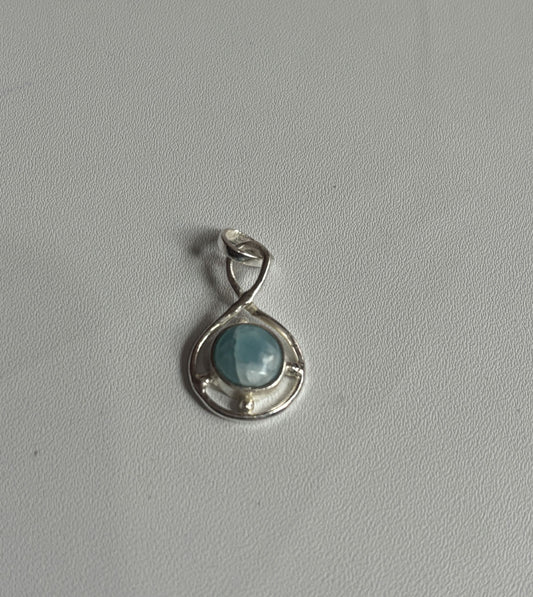 Handmade 12MM Round Shape Larimar Gemstone Pendant Bezel Setting 925 Sterling Silver Gold Plated Pendant Anniversary Gift for Wife For Her