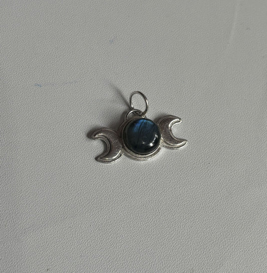 Handmade 10MM Round Three Half Moon Shape Labradorite Gemstone Pendant Bezel Setting 925 Sterling Silver Gold Plated Pendant Anniversary Gift for Wife For Her