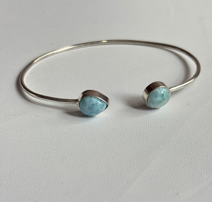 925 Sterling Silver Adjustable Bangles 9To12MM Pear or Heart Shape Larimar Gemstone Bangle Bezel Set For Happy Birthday Gift's For Her Bangles