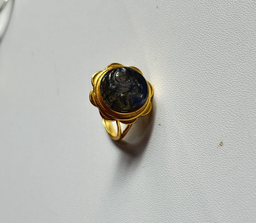 Handmade 925 Sterling Silver Adjustable Rings 12MM Full Moonstone Shape Labradorite Gemstone Ring Bezel Setting Ring For Anniversary Gift Ring