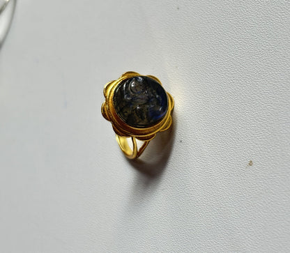 Handmade 925 Sterling Silver Adjustable Rings 12MM Full Moonstone Shape Labradorite Gemstone Ring Bezel Setting Ring For Anniversary Gift Ring