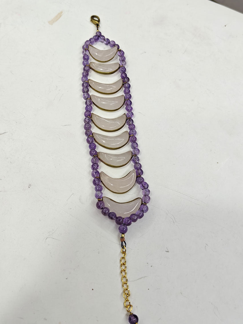 925 Sterling Silver Bracelet Handmade Round Shape Stone Size 8MM 3MM Rose Quartz or Amethyst Beads  Gemstone Bracelet or 3MM Black Onyx Beads Adjustable Bracelet Drilled Set For Friendship Gift